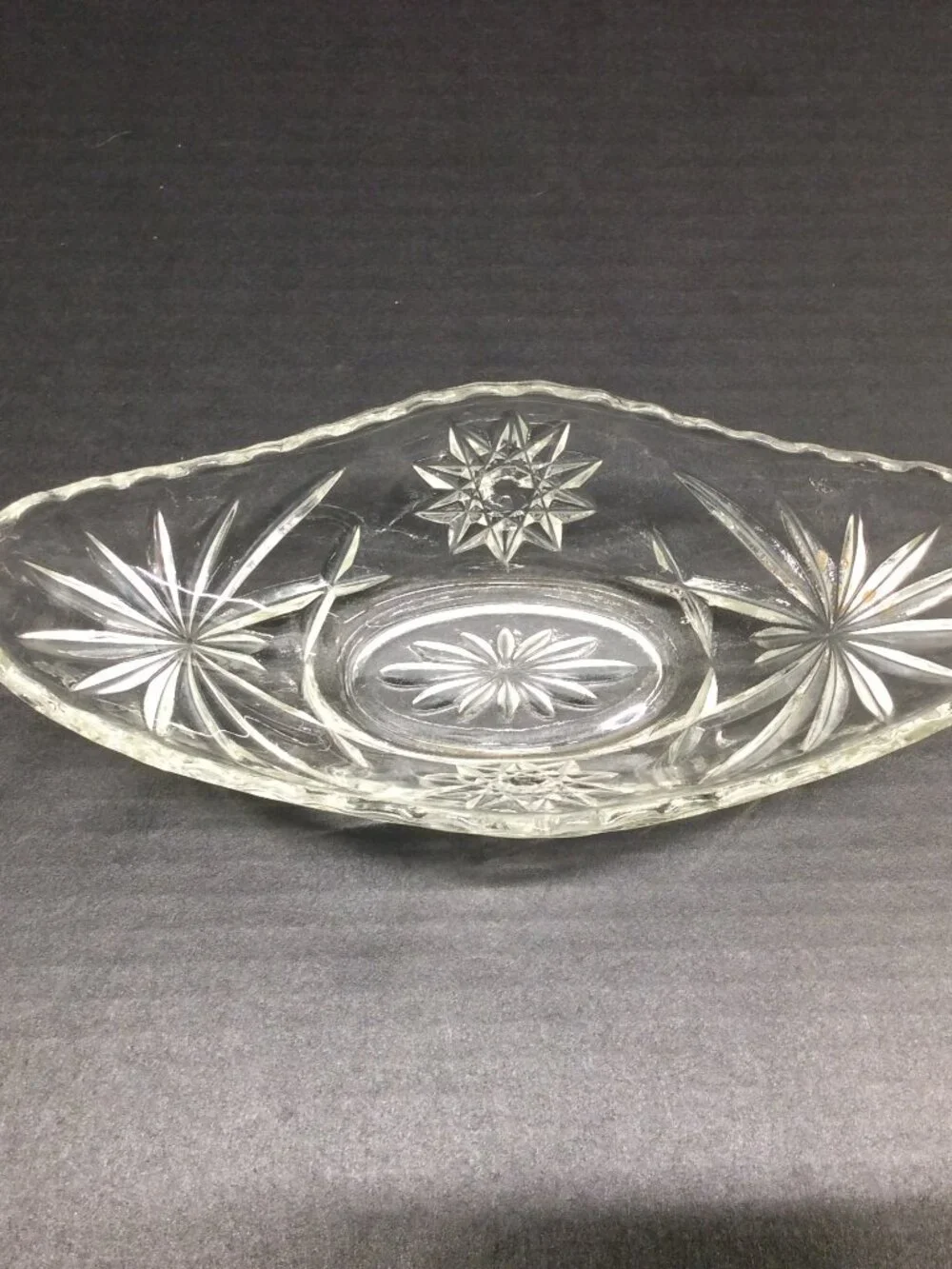 VINTAGE Anchor Hocking Star of David Gondola Boat Relish Dish 9 1/4” Clear Glass